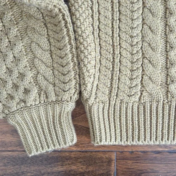 Proenza Schouler White Label Chunky Cable Bell Sleeve Crop Sweater Tan/Gold XS